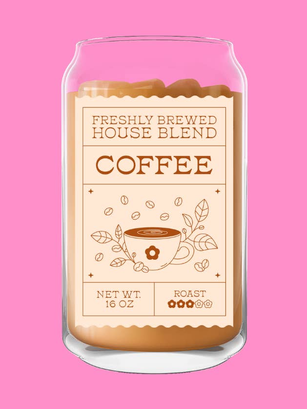 Freshly Brewed House Blend Coffee Label Glass Can for wholesale by Melting Hearts Co