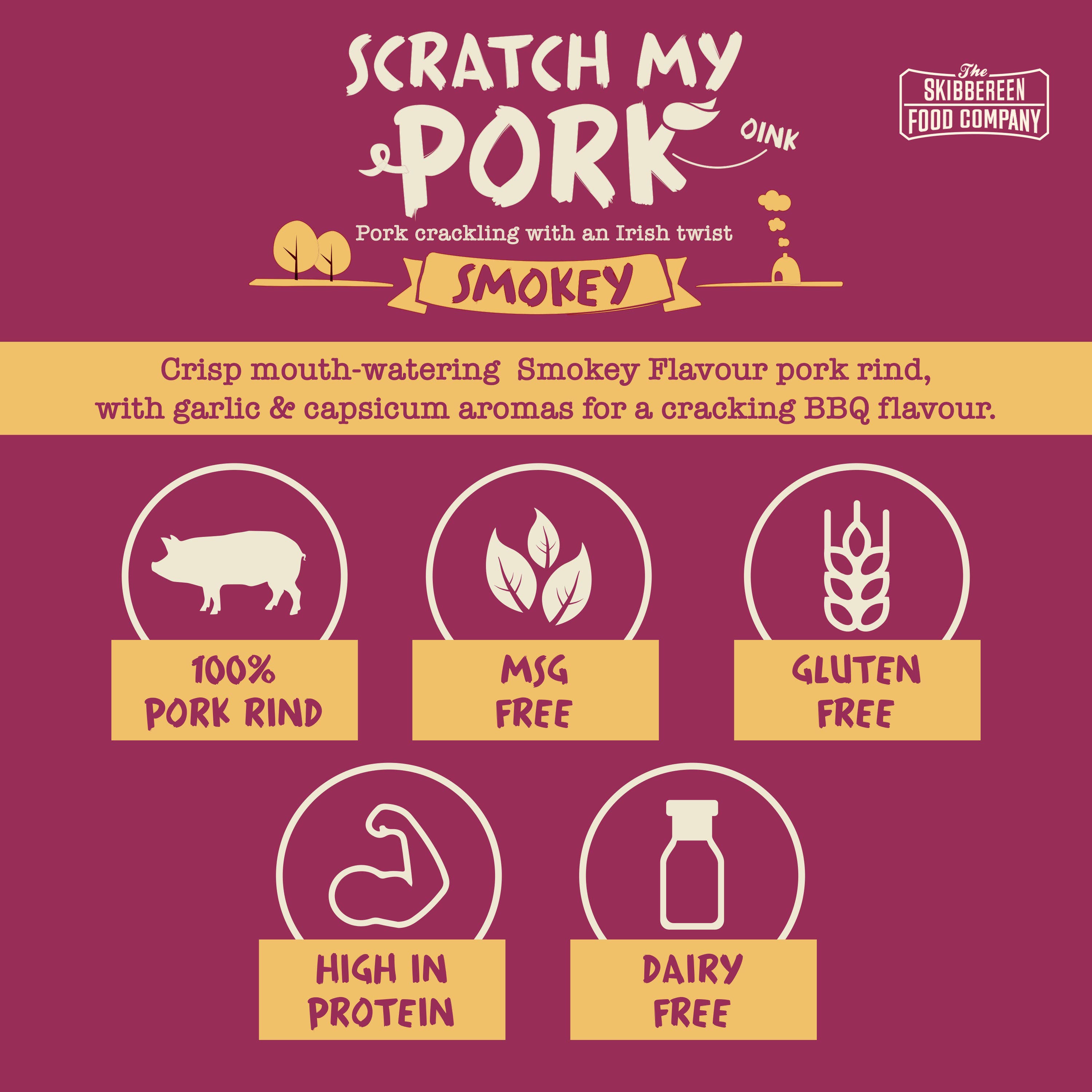 The Skibbereen Food Company - Wholesale Pork - Scratch My Pork Mixed - Pork Crackling / 3 Flavours (24x30g)6