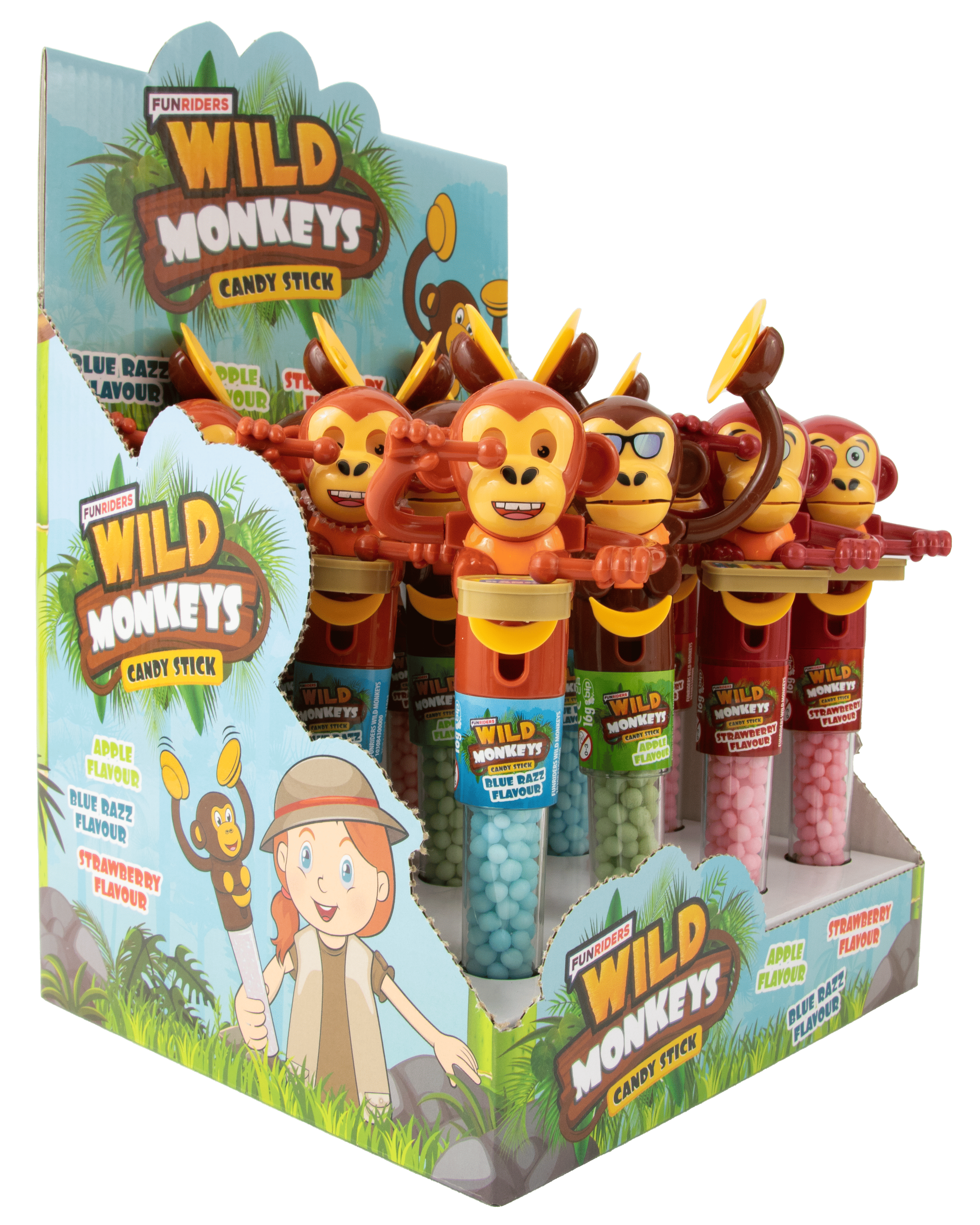 Candycat - Vendita all'ingrosso Caramelle dure - Bip - Giocattoli Wild Monkeys con caramelle ai gusti lampone, fragola e mela - 12x16 g1