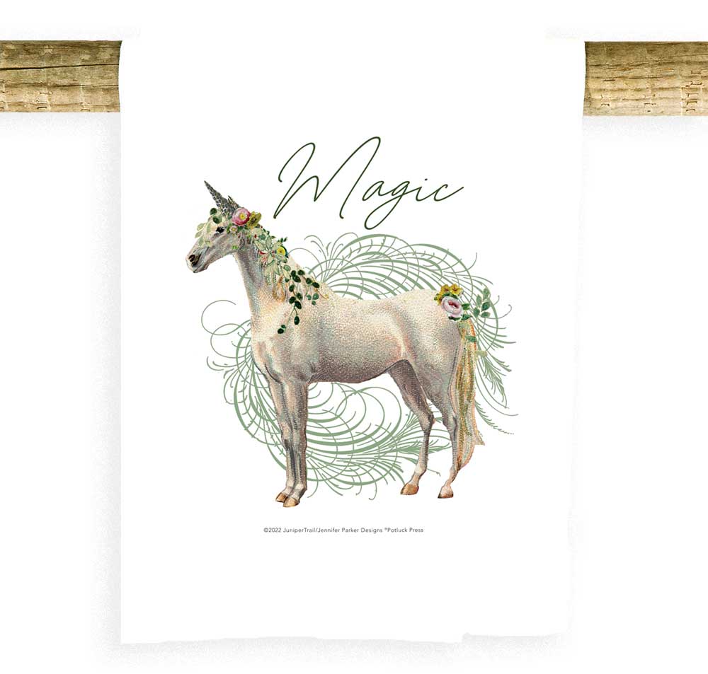 Potluck Press - Wholesale Tea towel - Magic Floral Unicorn Towel