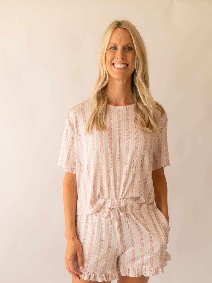 Conjunto Curto de Bambu para Adultas | Floral Rosa por atacado de Annie Bean & Co