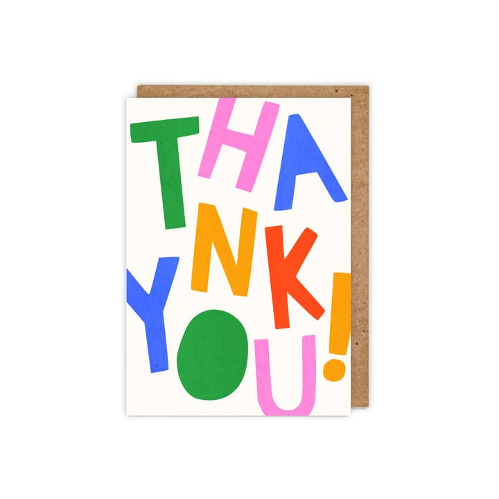 THANK YOU! Colourful Typographic Thank You Card for wholesale by Zoe Spry