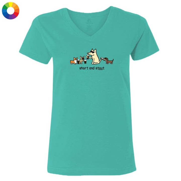 Court et trapu - T-shirt col en V pour femme pour la vente par Teddy the Dog