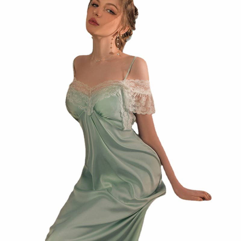 We-vibe – wholesale Nattlinne - Dam – Fransk lång nattklänning i satin med halterneck och spets3