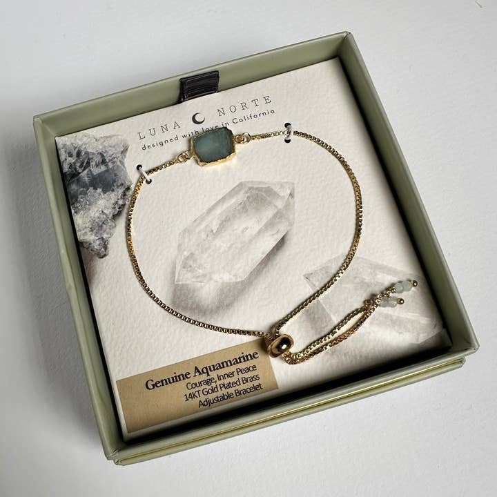 Luna Norte - Wholesale Charm/Dangle Bracelet - Earth, Wind and Fire Adjustable Bracelet - Aquamarine