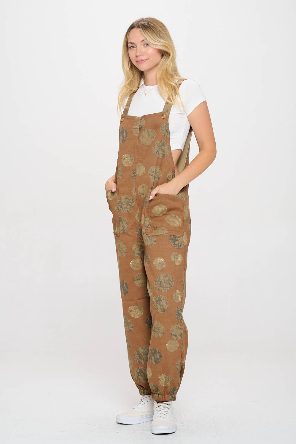 SM WARDROBE - Wholesale Overalls - Women's - MOON PRINT COTTON OVERALL BEIGE4