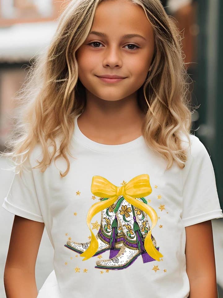 Mardi Gras Boots Kids Graphic Tee for wholesale by COLORBEAR