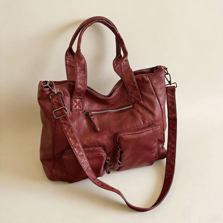 SIMPLE DISTRESSED TEXTURED SOFT LEATHER TOTE BAG_CUAB01147 for wholesale by DOUBLJU