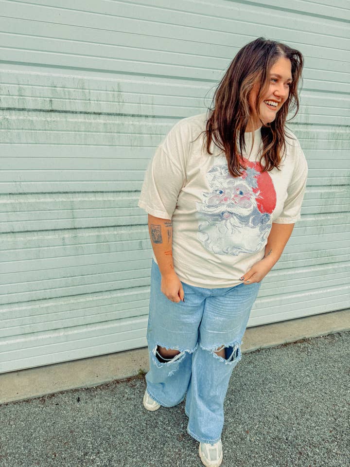 The Clandestine Underground – wholesale T-shirts med screentryck – Unisex – Vintage Santa, julig boxy bomulls-T-shirt7