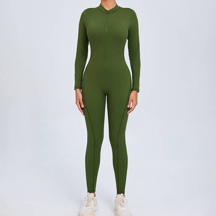 WONDERXFANS - Wholesale Unitard - Women's - backless half zipper long sleeve yoga legging jumpsuit4
