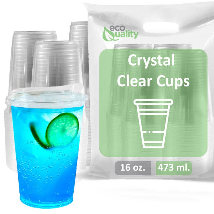 EcoQuality - Wholesale Disposable Cup - 16oz Disposable Pet Clear Plastic Smoothie Cups w/Sip Throug