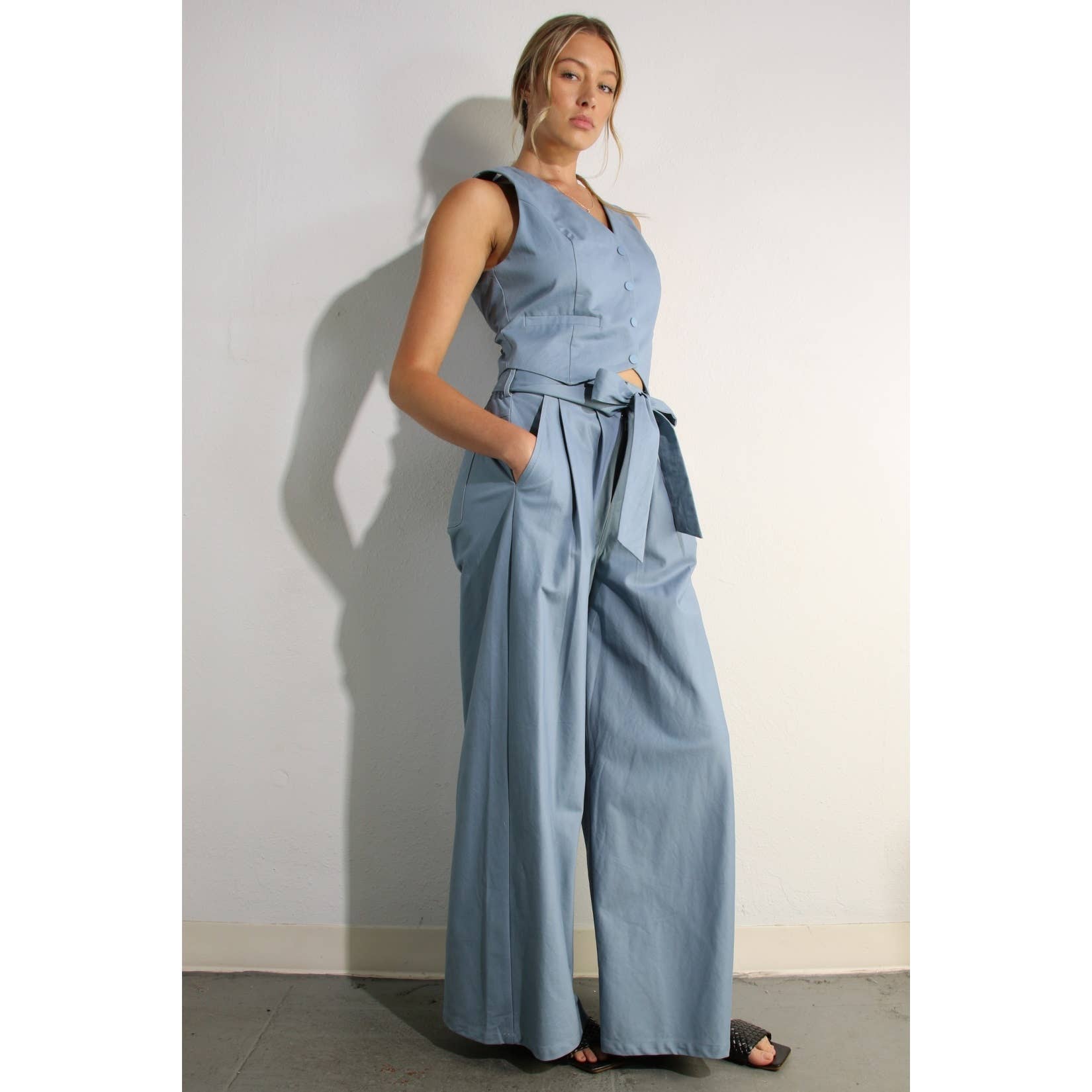 BLUE HAZE COTTON VEST AND PANTS SET for wholesale on Faire7