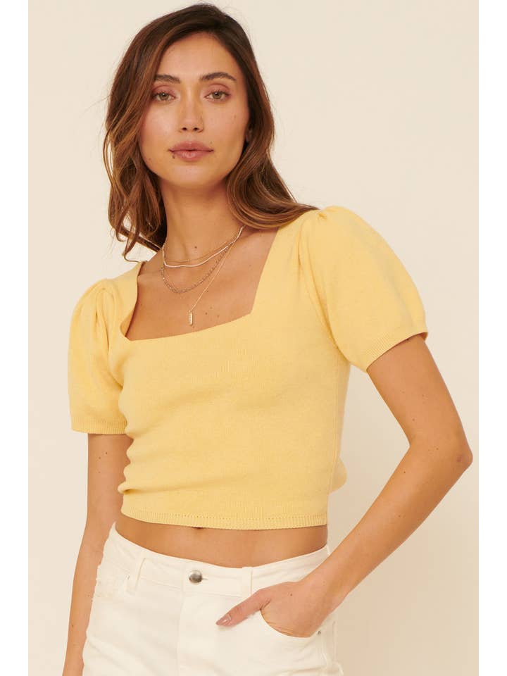 Promesa USA - Wholesale Knit Top - Women's - Solid Square Neck Open Back Crop Knit Sweater Top