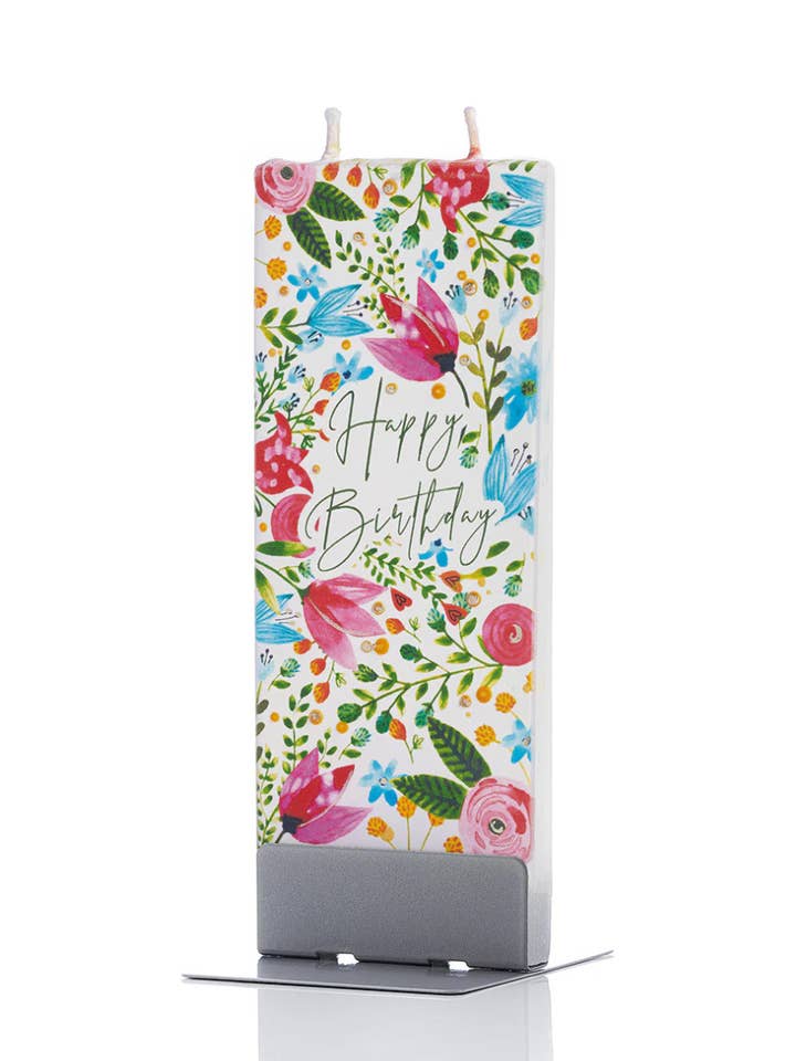 Flat Hand-crafted Candle - Happy Birthday Watercolor Florals for wholesale by Flatyz EU