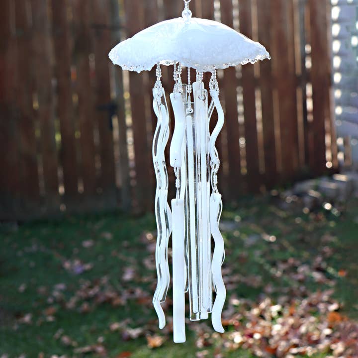 Jellyfish Windchime - White for wholesale by Living in Glass Houses