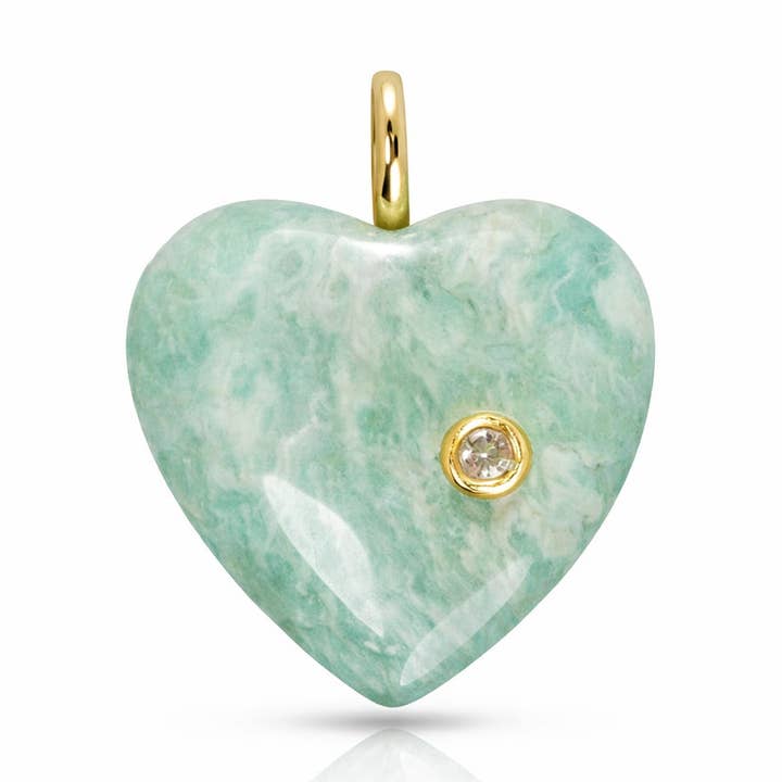 Gemstone Puffy Heart Charm - Amazonite for wholesale by Elizabeth Stone Jewelry