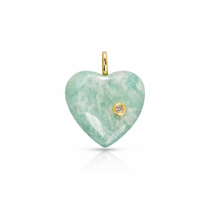 Gemstone Puffy Heart Charm - Amazonite for wholesale by Elizabeth Stone Jewelry