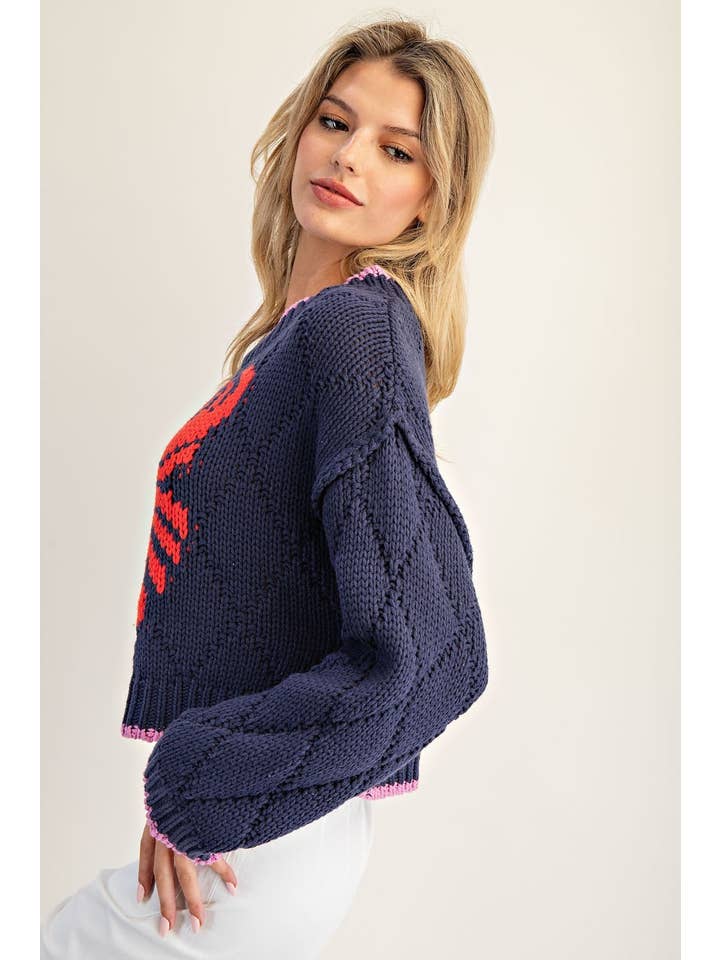 Peace Love Line - Wholesale Knit Sweater - Women's - PL8369 - LOBSTER INTARSIA KNIT CROPPED SWEATER4