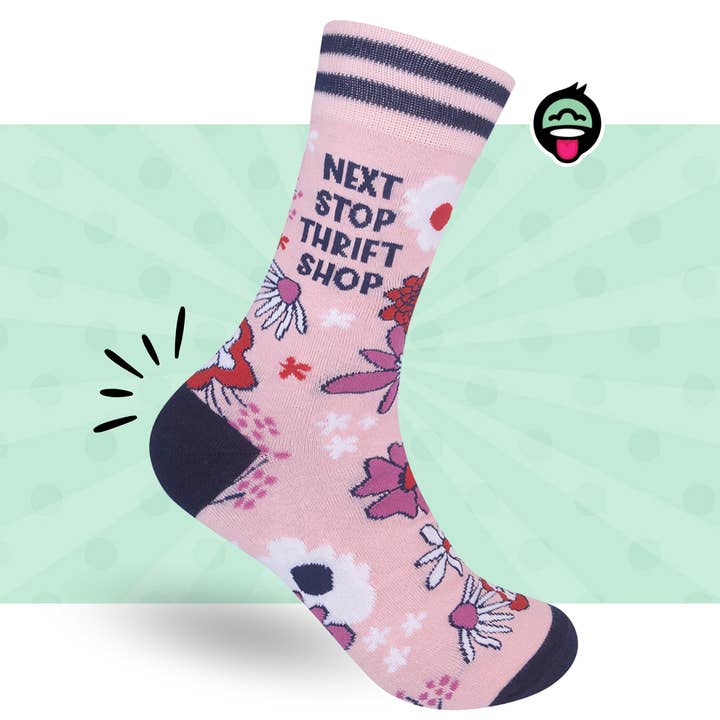 Prossima Fermata Calzini del Negozio dell'Usato | Divertente | Funatic per la vendita all'ingrosso da parte di Funatic - About Face Designs - Nice Enough Merch Co
