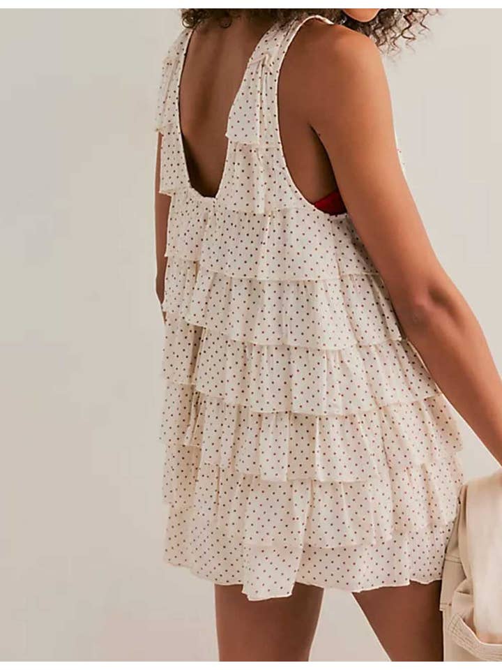 Sweetkama - Wholesale Top & Skirt Set - Women's - Ladies V-Neck Button Polka Dot Ruffle Top & Skort Set