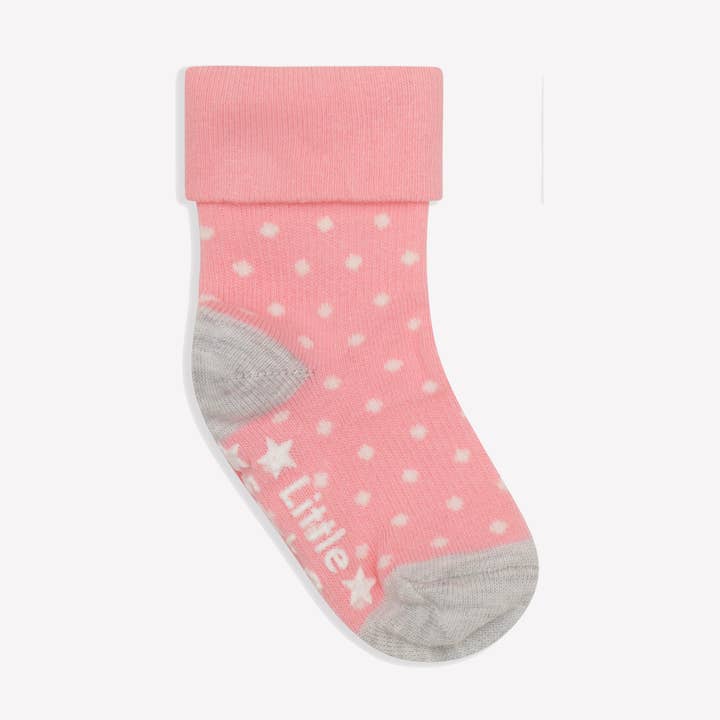 Non-Slip Stay on Baby and Toddler Socks - Rose Pin Dot for wholesale by The Little Sock Company