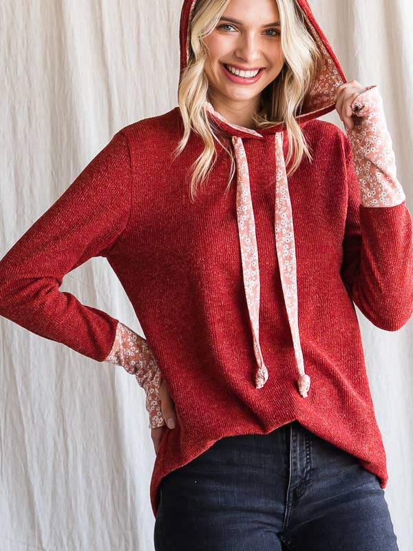 Sweatshirt à cordon de serrage à contraste floral T4869 pour la vente par 7th Ray