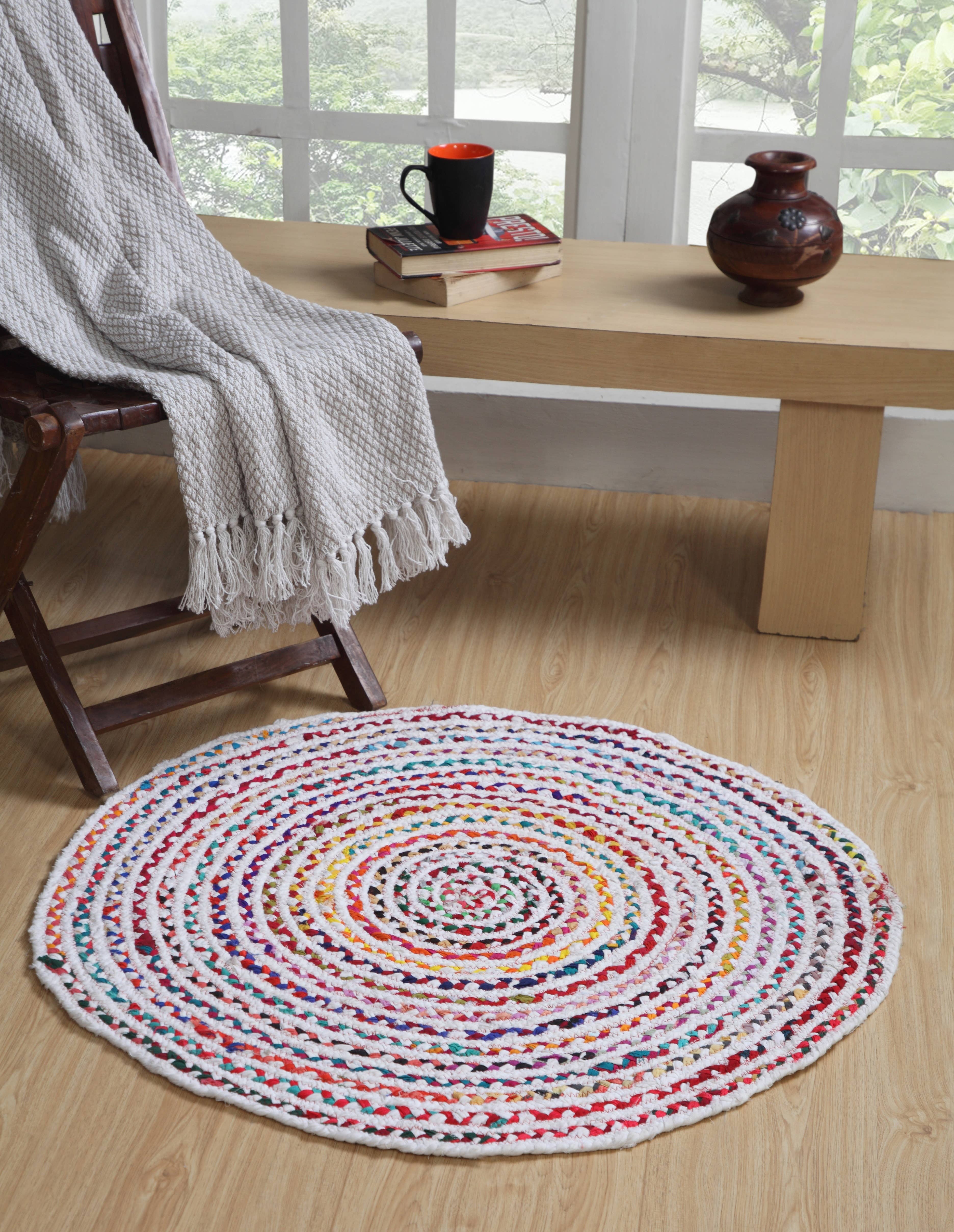 Second Nature Online - Wholesale Area Rug - CARNIVAL Rug Multi Colour White Cotton Round Circles Braided3