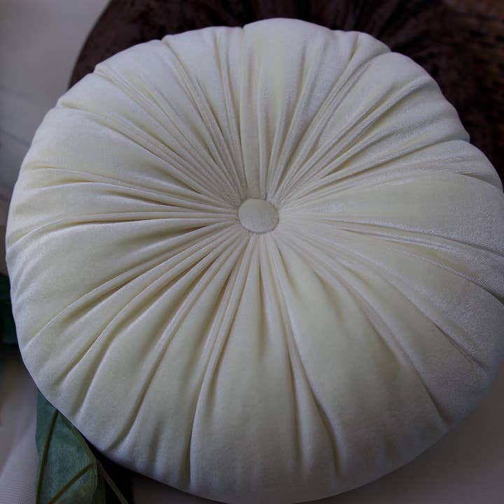 Round Velvet Cushion Cream 12" for wholesale by Phionah by Phionah Llc