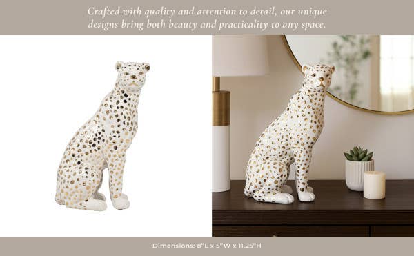 Sagebrook Home - Wholesale Decorative Figurine - Ceramic Sitting Leopard Decorative Figurine - White, 11 in.12