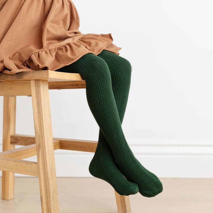 Little Stocking Co. – Collants - Criança por atacado – Meia-calça de malha verde floresta2