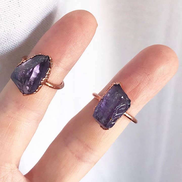Buddha Blossom Jewels - Wholesale Cocktail/Statement Ring - Chunky Raw Amethyst Ring1