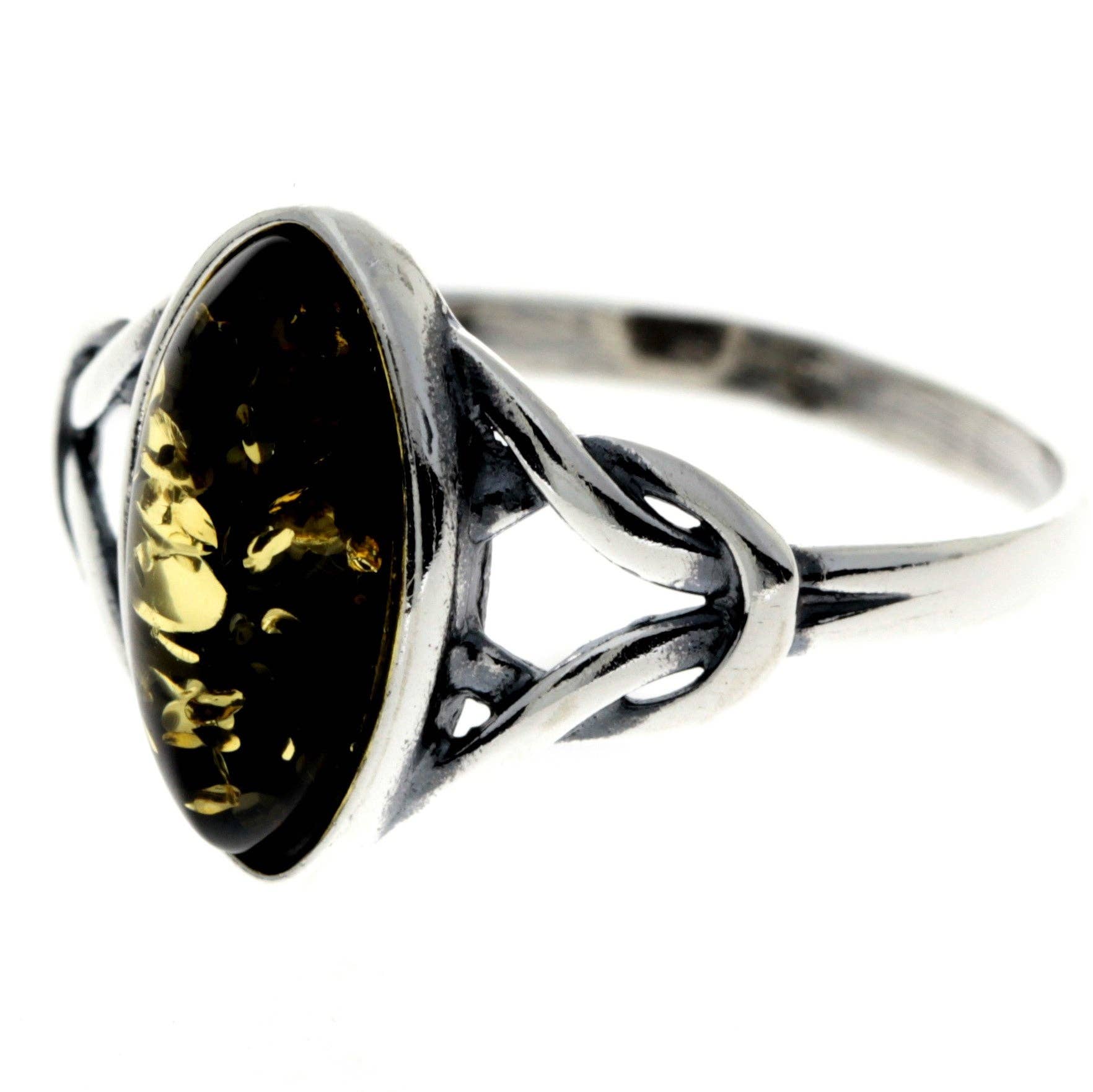 SilverAmber Jewellery - Wholesale Cocktail/Statement Ring - 925 Sterling Silver & Genuine Baltic Amber Celtic Classic Ring - 75037