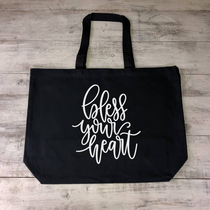 Bless Your Heart Tung bomulds Jumbo lærred genanvendelig taske for engroshandel hos by BellaBlue