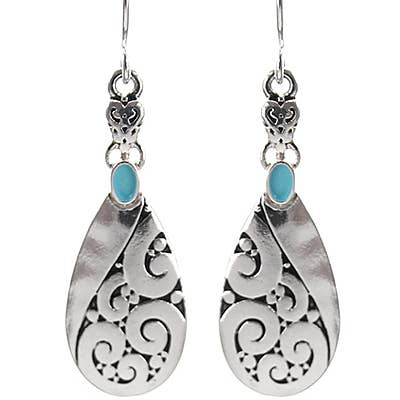 FR5639 Antique Silver Filigree Turquoise Teardrop Earrings for wholesale by 0011 PREMIERE
