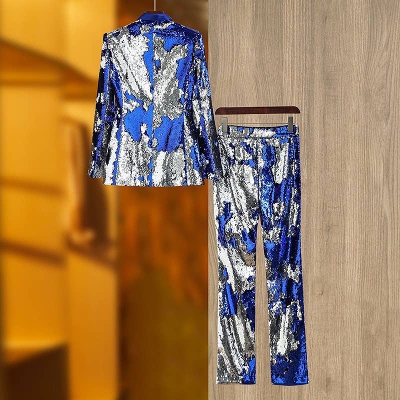 SET097 "Nightclub Sparkle: Sequined Blue & White Suit" for wholesale on Faire1