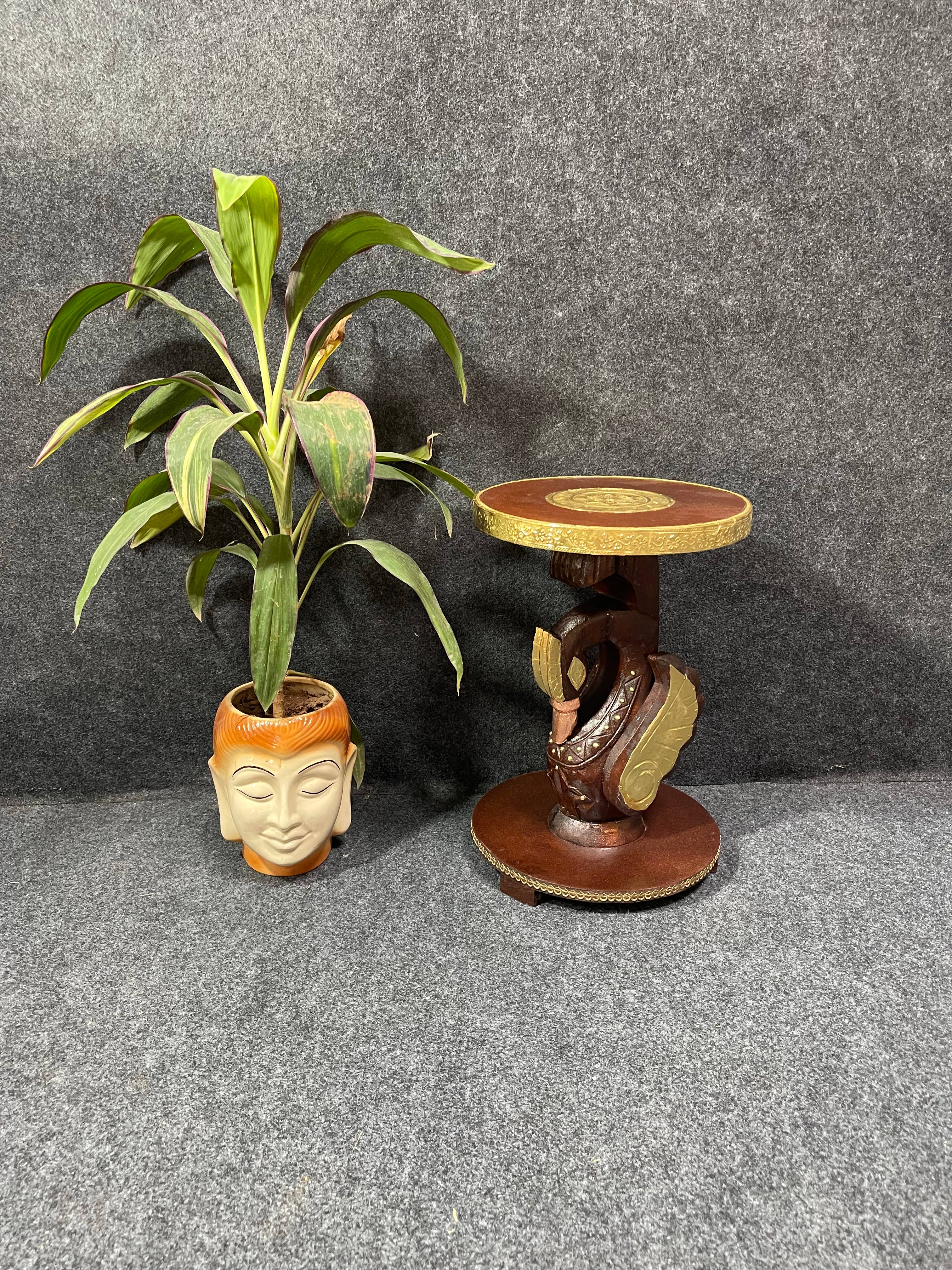 VIRATRA ART DECOR - Wholesale Side Table - Hand-Carved Wooden Swan Side Table with Brass Detailing11