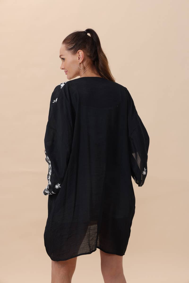 Leto Accessories - Wholesale Kimono - Women's - Floral Embroidered Open Front Kimono Cardigan – Lightweight1