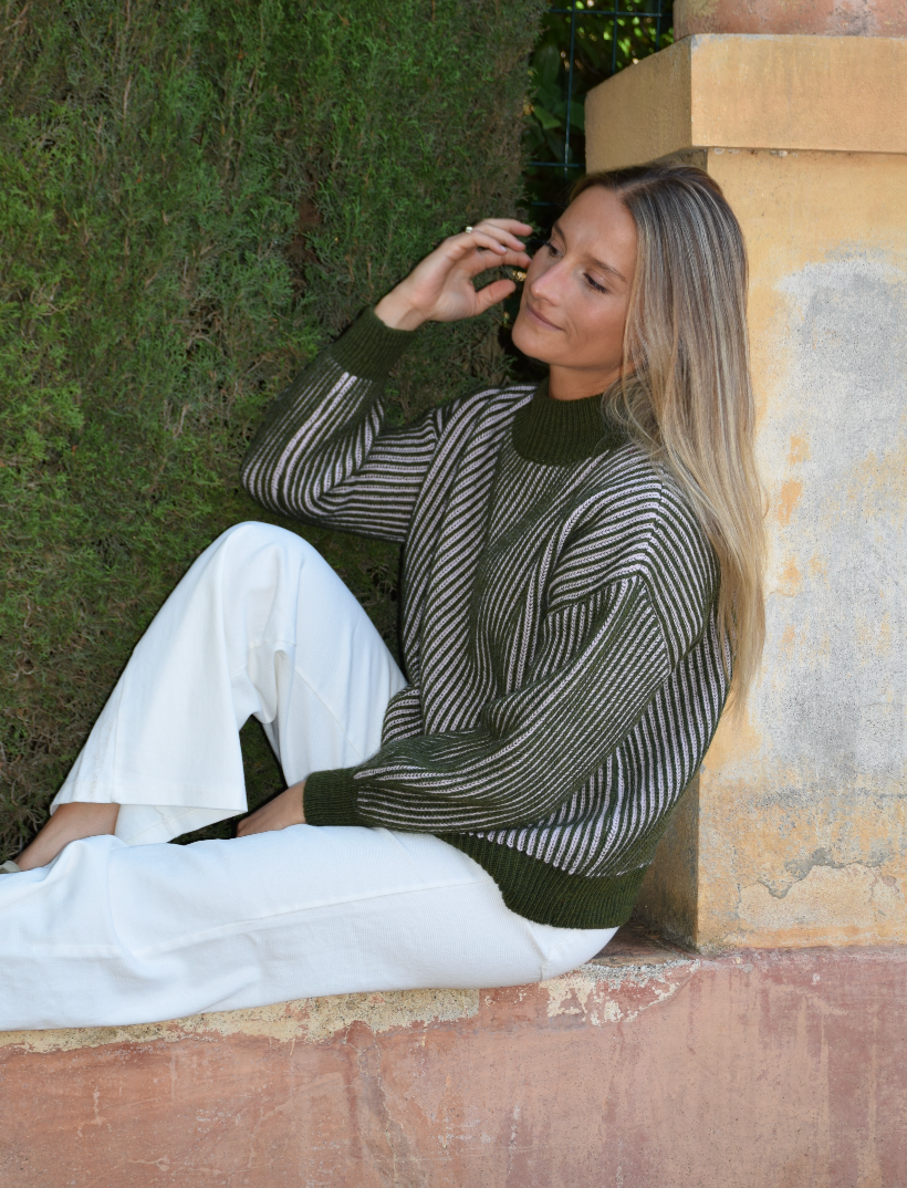 MindTraveler - Wholesale Knit Sweater - Women's - Emma Khaki and Pink Jersey4