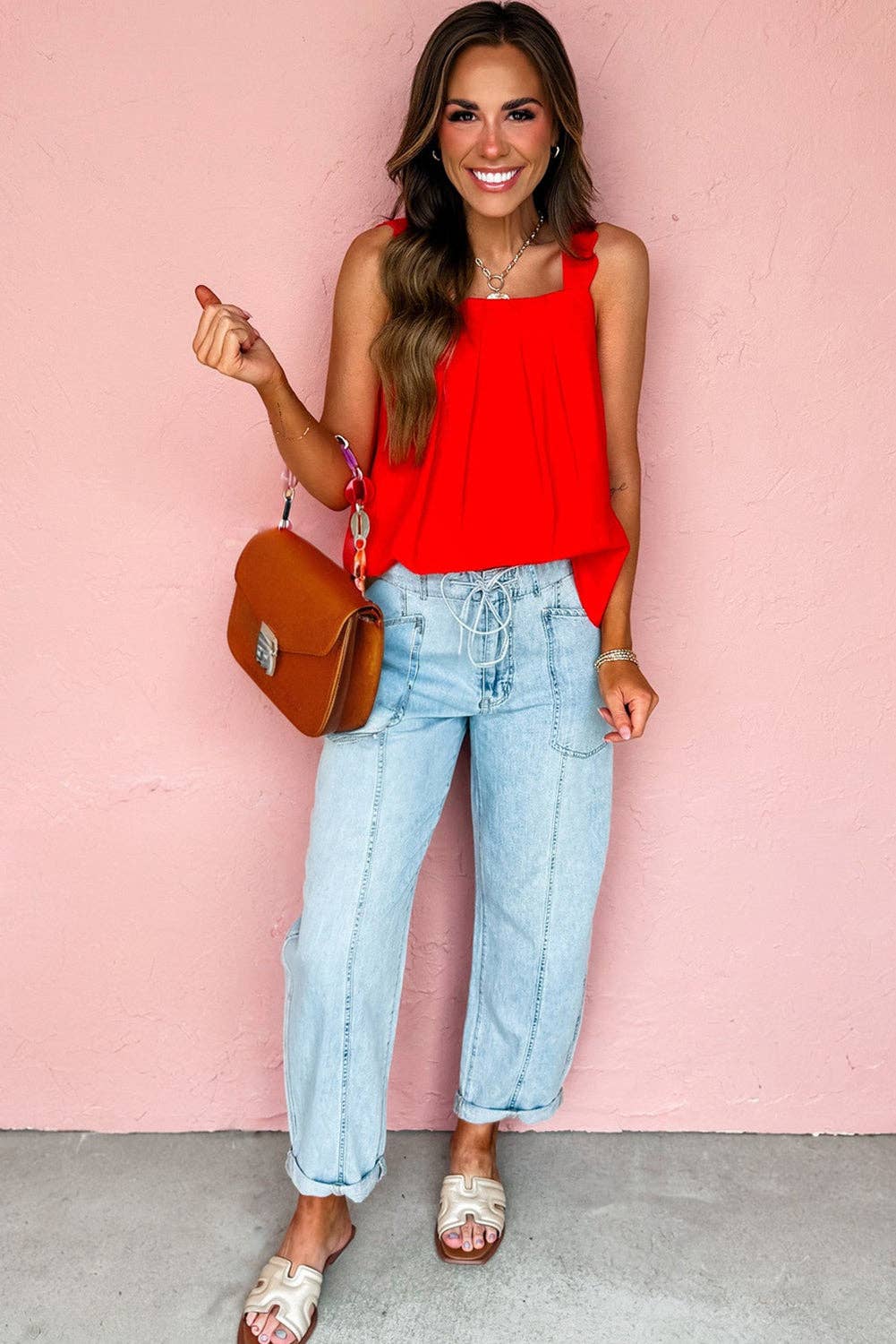 Myosotis Exposed Stitch Detail Drawstring Barrel Jeans for wholesale on Faire2