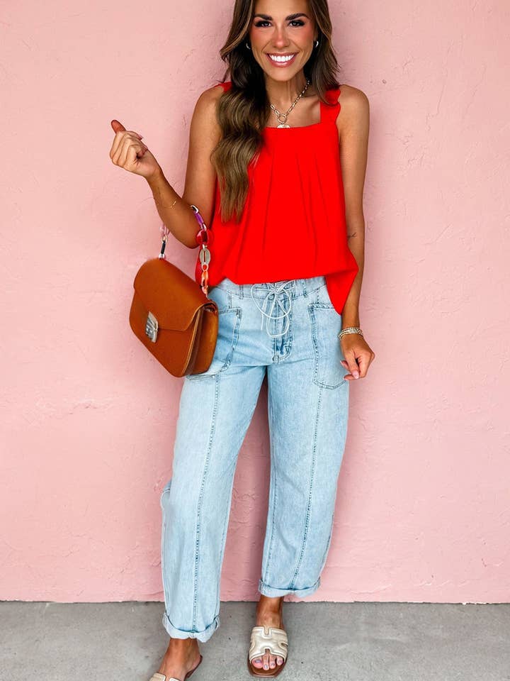 Myosotis Exposed Stitch Detail Drawstring Barrel Jeans for wholesale on Faire2