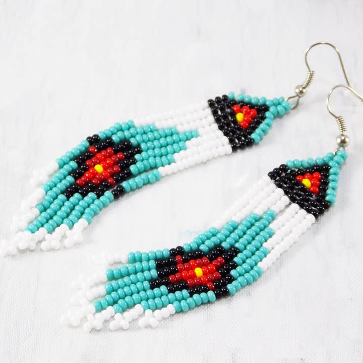 Brincos nativos estilo americano Jóias nativas Brincos indianos com contas do sul Bohemian Cowgirl Mulheres Traje Western Jewelry Huichol Tribal por atacado de Ninolia