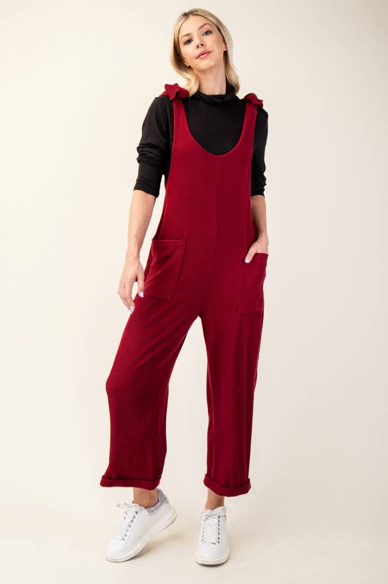 Celeste Clothing – Großhandel Jumpsuit – Damen – Plus-Size verstellbarer Rippen-Overall mit Fronttaschen - CP4387327