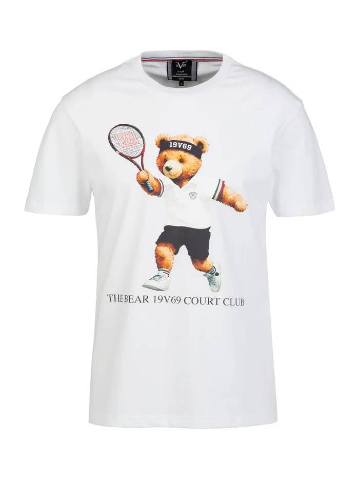 T-shirt RAFAEL Tennis Teddy a girocollo - bianca per la vendita all'ingrosso da parte di Versace 19.69 Abbigliamento Sportivo SRL