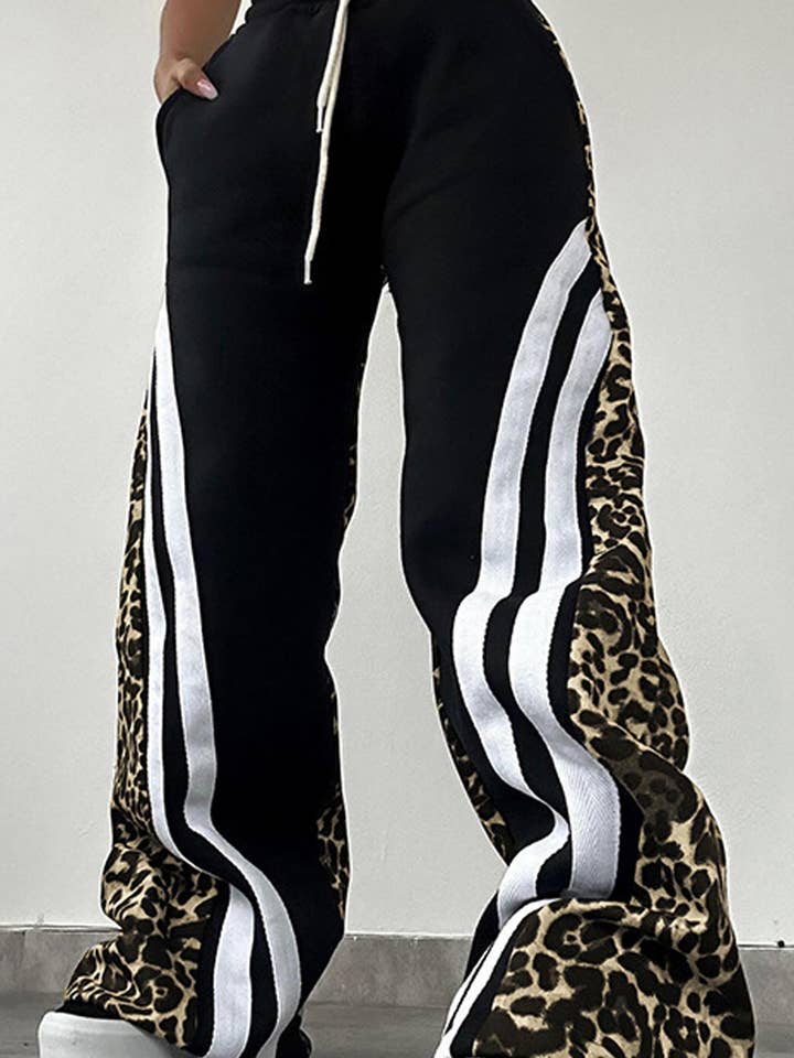 NEWGENS - Wholesale Athletic Pants - Women's - NP4035A Leopard Contrast Track Pants