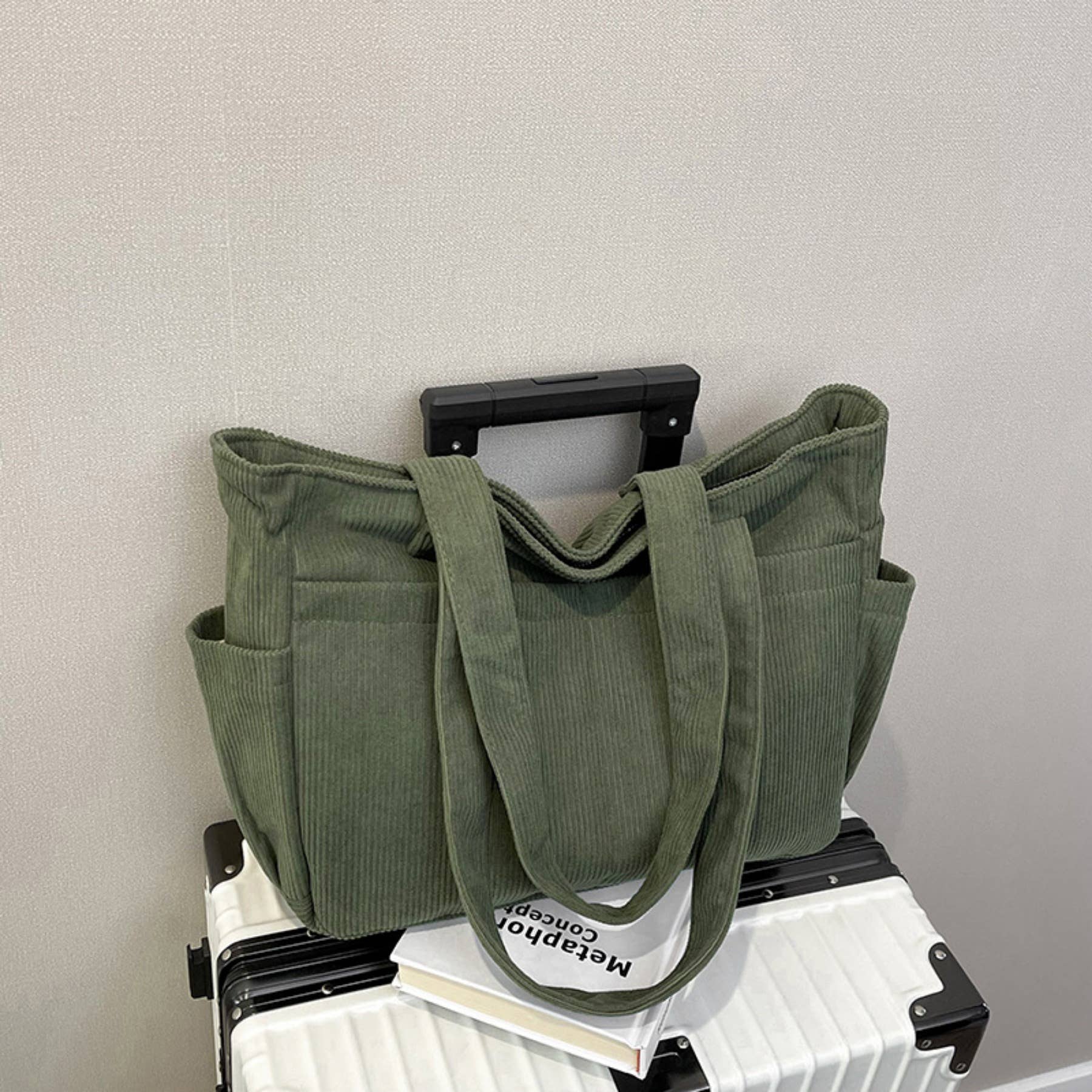 wandf - Wholesale Shoulder Bag - Women's - Casual Solid Color Corduroy Zippered Shoulder Bag Tote15