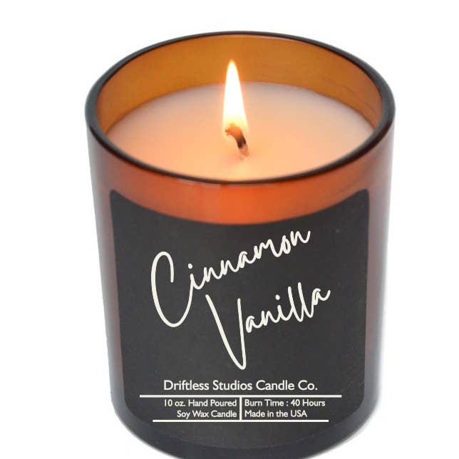 Driftless Studios - Wholesale Jar/Filled Candle - Cinnamon Vanilla Soy Candles - 10oz. Candle + Lid