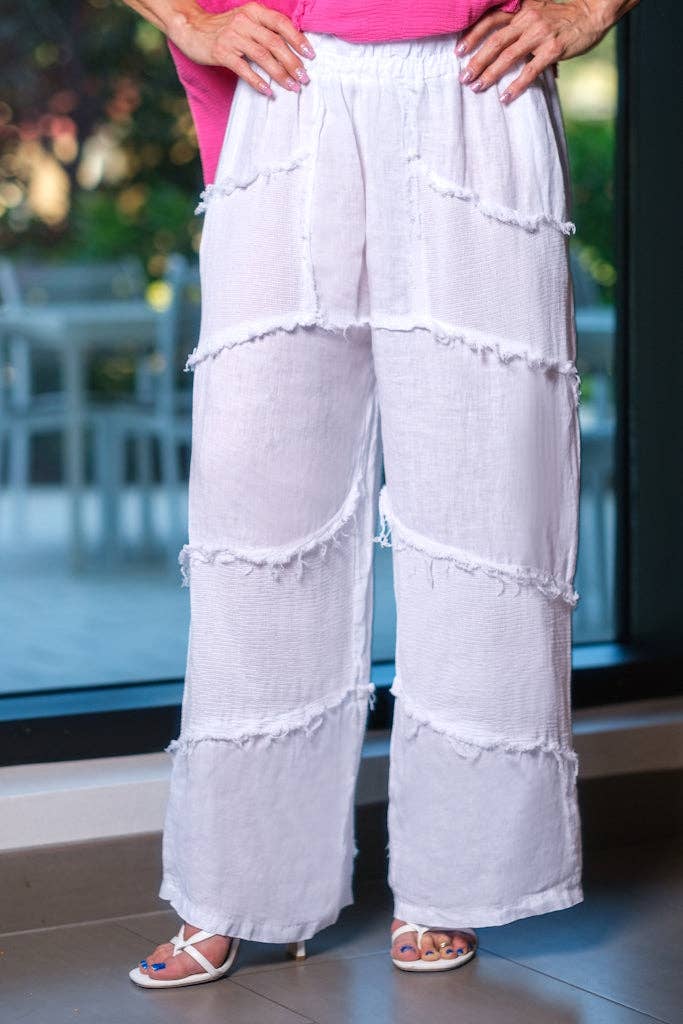  White Jandra Raw Edge Mixed Media Pant (PL185) for wholesale on Faire1