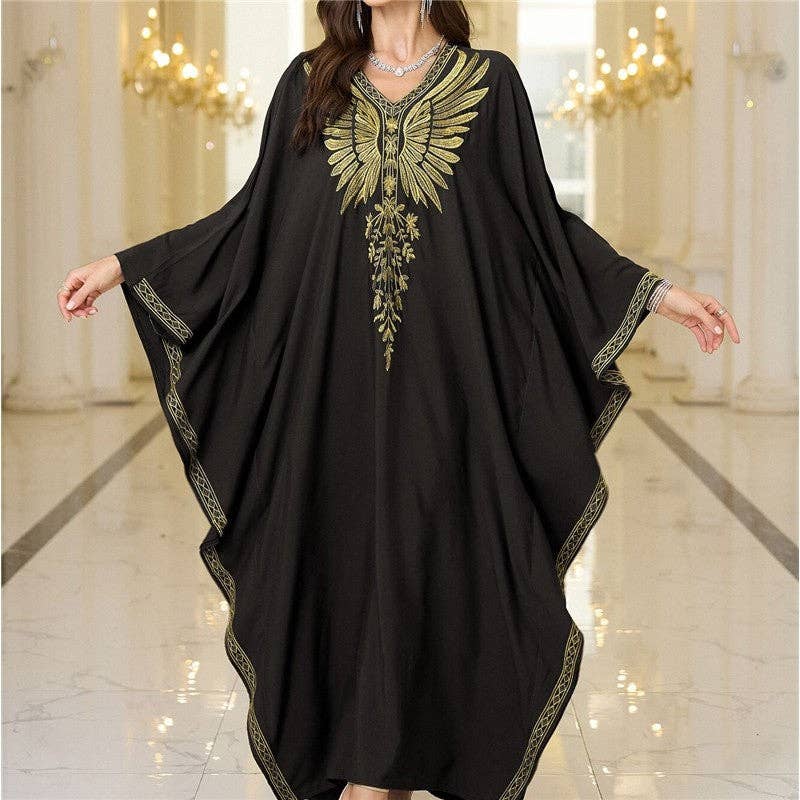 Sheer Trend - Wholesale Kaftan - Women's - Gold Embroidered Loose Fit Long Robe5