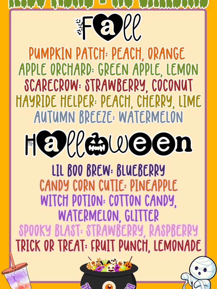 Kids Fall/Halloween Menu for wholesale by The Shack BouTEA