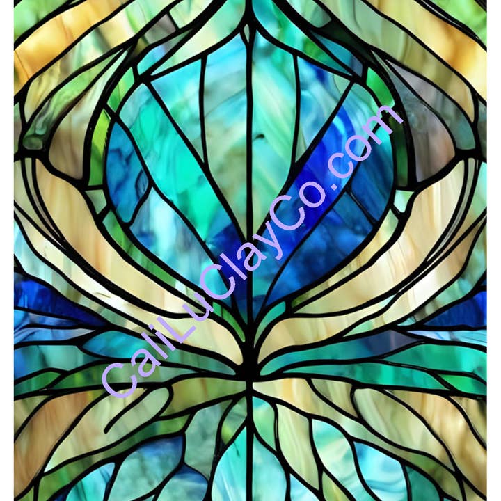 CaliLu Clay Co. - Wholesale Craft Supplies - Teal Stained Glass #19 Left & Right Polymer Clay Water-Soluble Transfer Sheet / Tattoo Paper